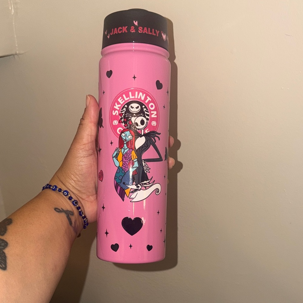 Jack & Sally Pink Stainless Steel Water Bottle